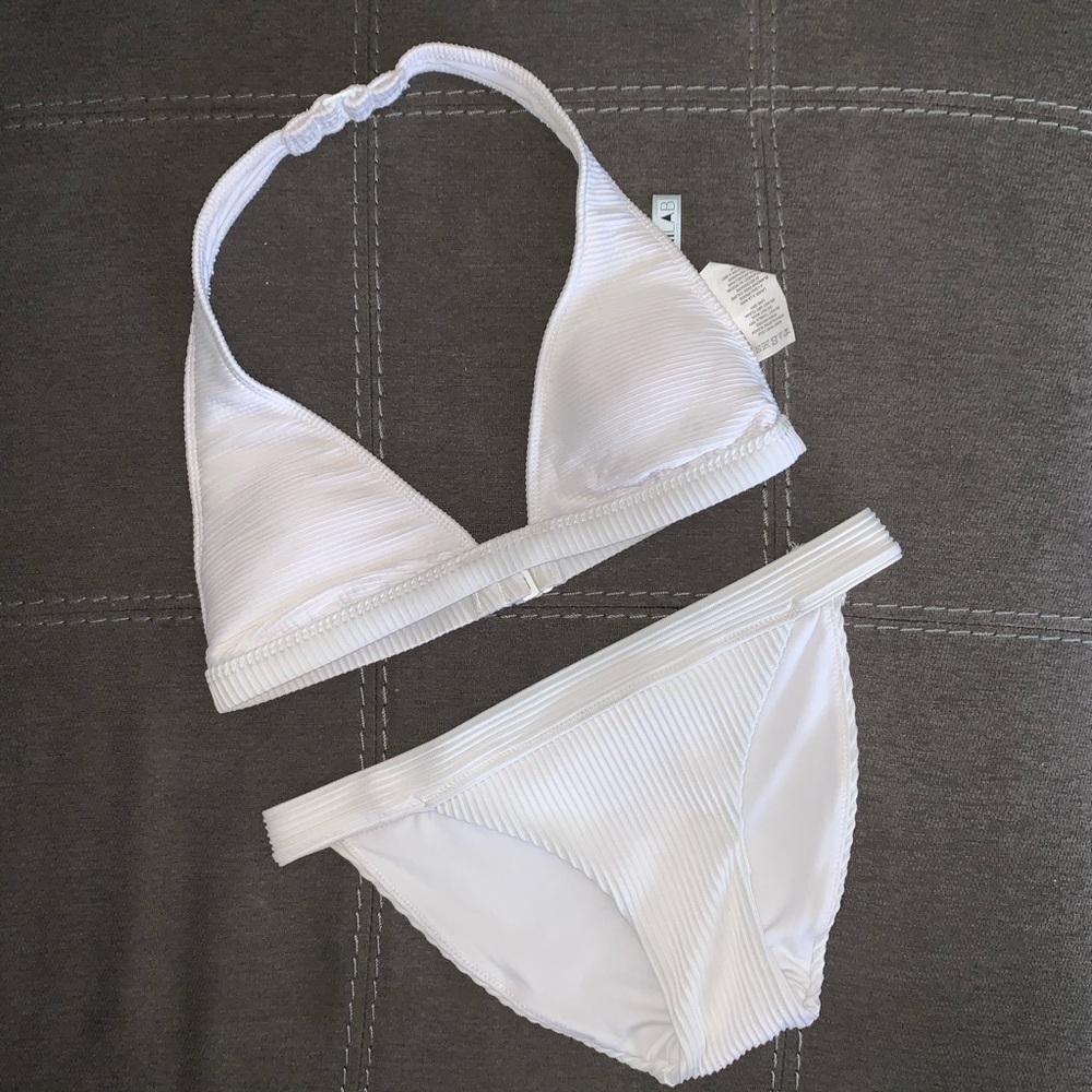 White Ribbed Hollister Bikini Set XS